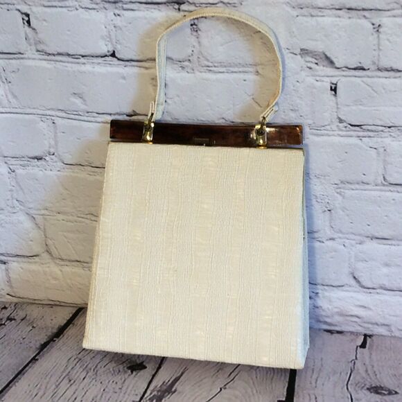 Vintage Dover Handbag/Purse Women’s Ivory Faux Crocodile(Vinyl) Bakelite Closure - Picture 5 of 5